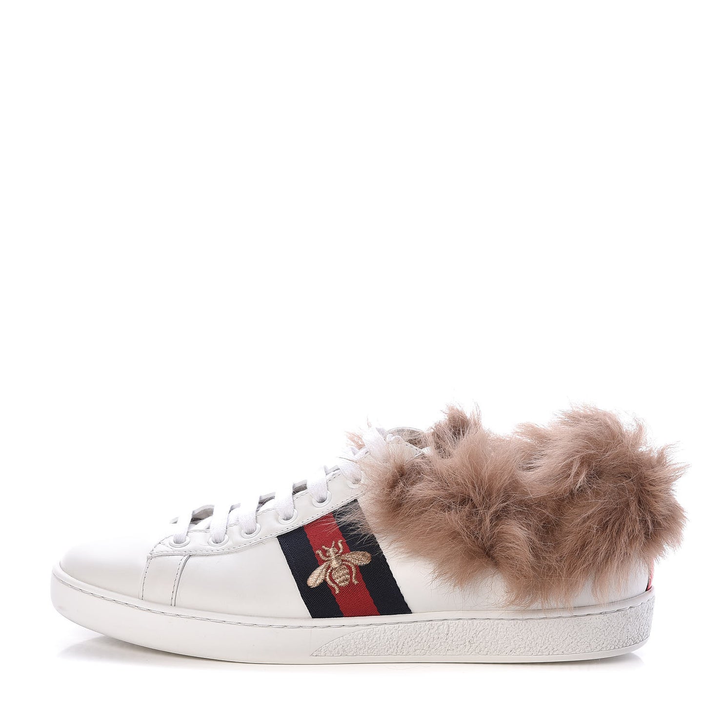 Calfskin Wool Web Bee Embroidered Womens Ace Sneakers 39 White
