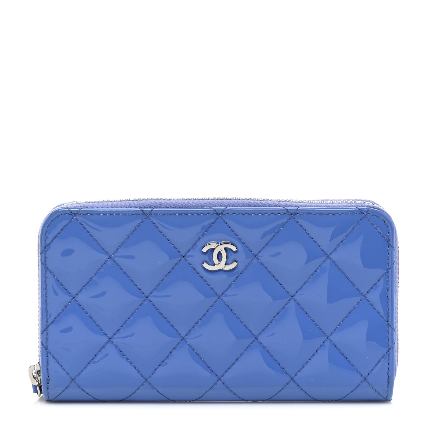Patent Quilted Small Zip Around Wallet Blue
