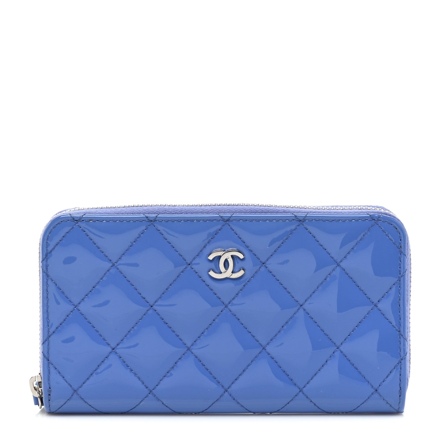 Chanel Patent Quilted Small Zip Around Wallet Blue 1 of 9