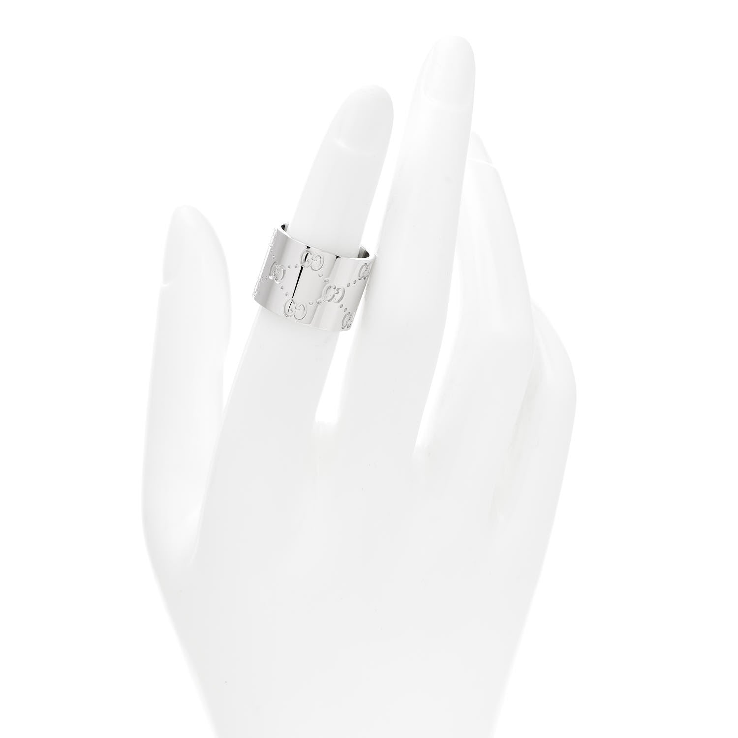 Gucci 18K White Gold 14mm Icon Wide Band Ring 51 5.75 2 of 6