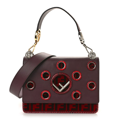 Fendi Vitello Century Velvet Snakeskin F is Fendi FF Kan I Shoulder Bag Burgundy 1 of 8