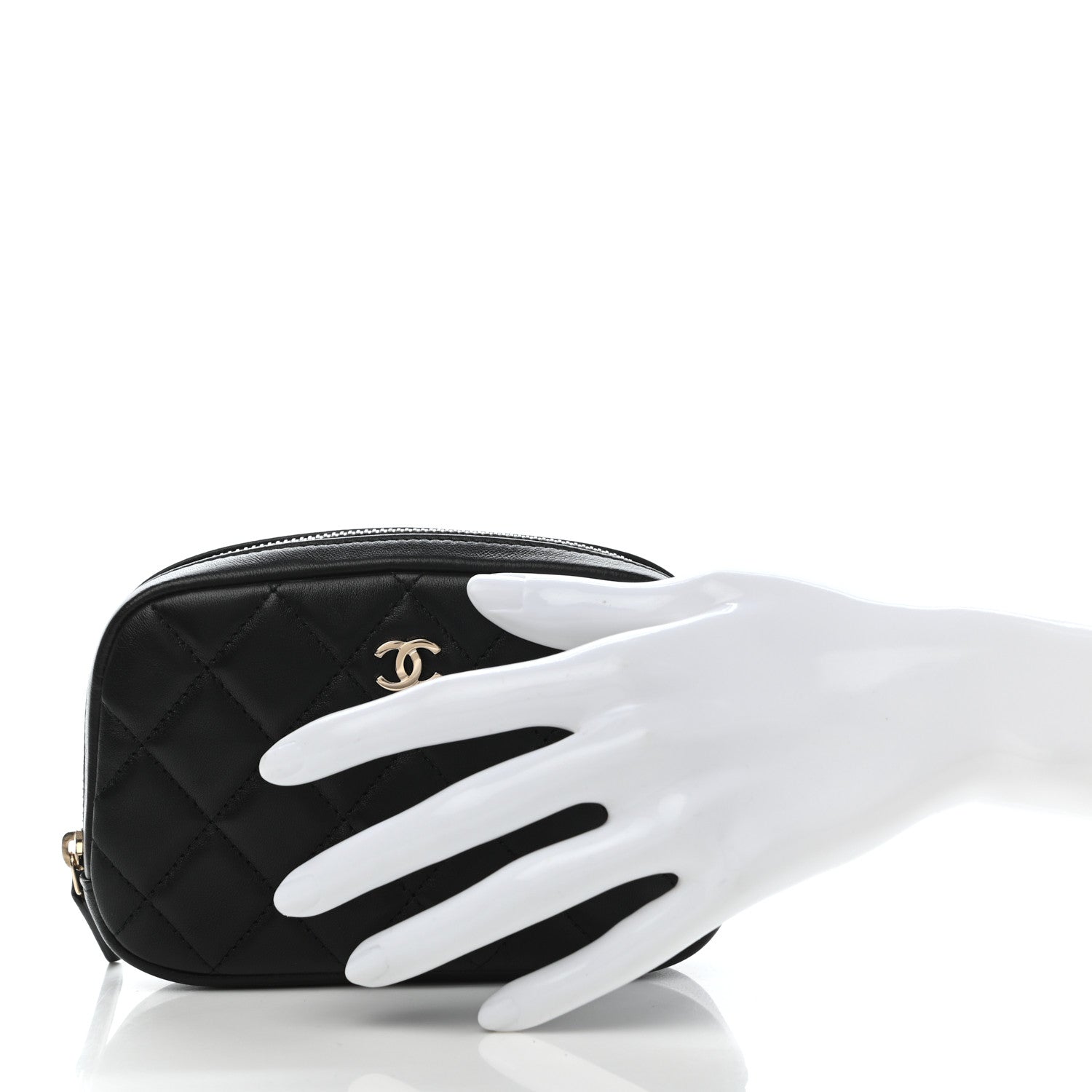 Chanel Lambskin Quilted Small Curvy Pouch Cosmetic Case Black 2 of 8