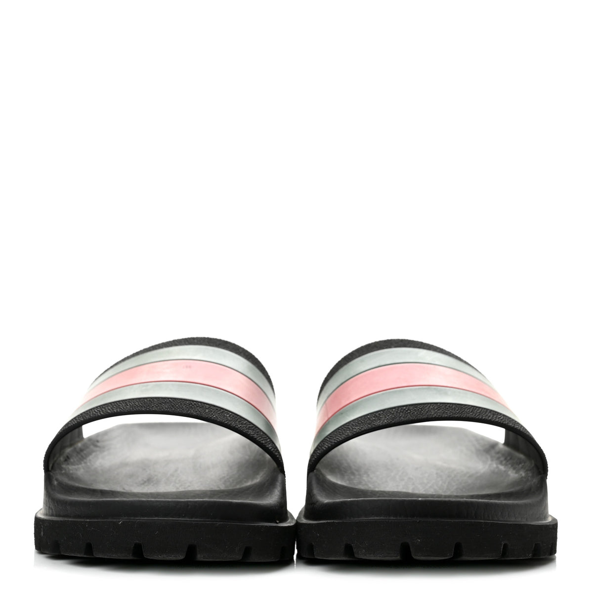 Gucci Rubber Web Mens Lug Sole Slide Sandals 6 Black Green Red 3 of 9