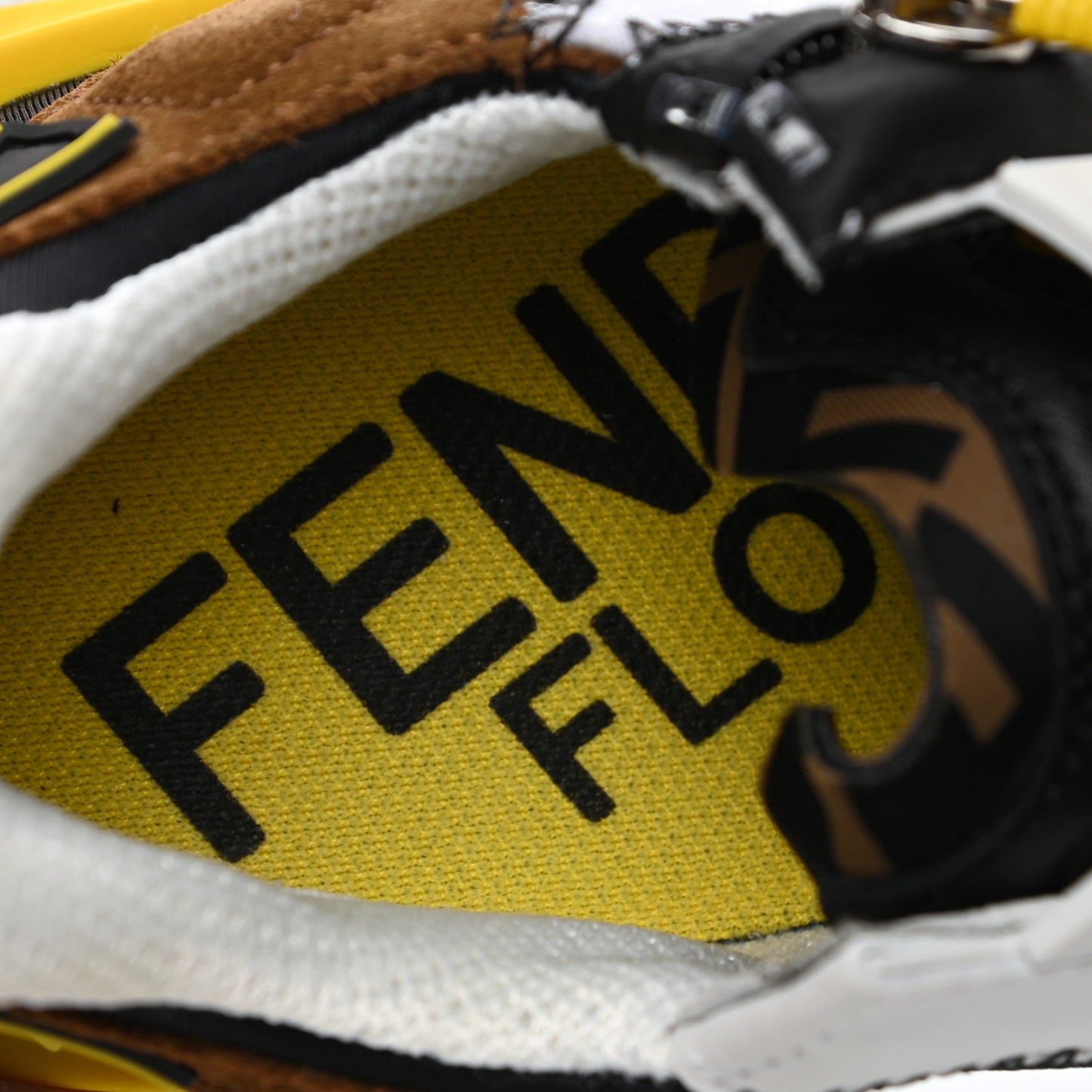 Nylon Suede Transparent Womens Fendi Flow Low Top Sneakers 35 Black Limone Tobacco