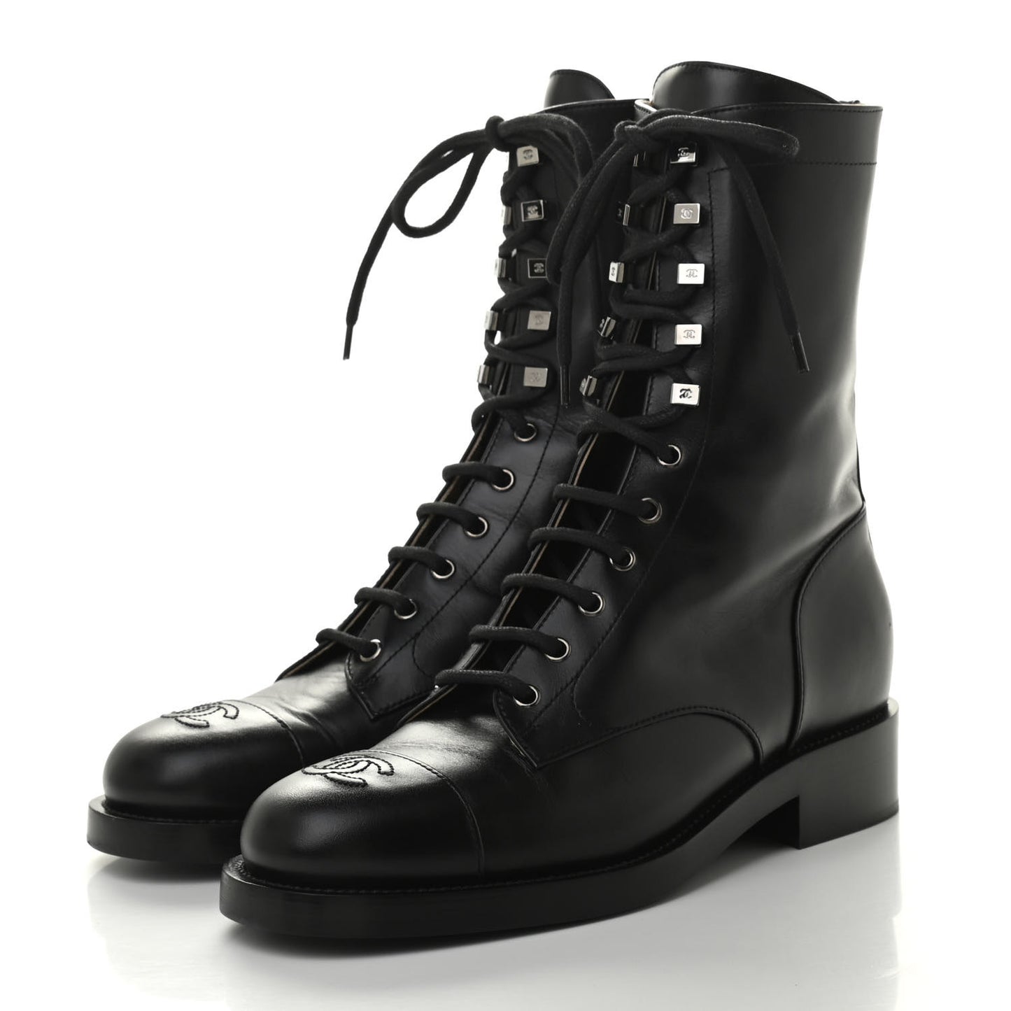Calfskin Lace Up Combat Boots 41 Black
