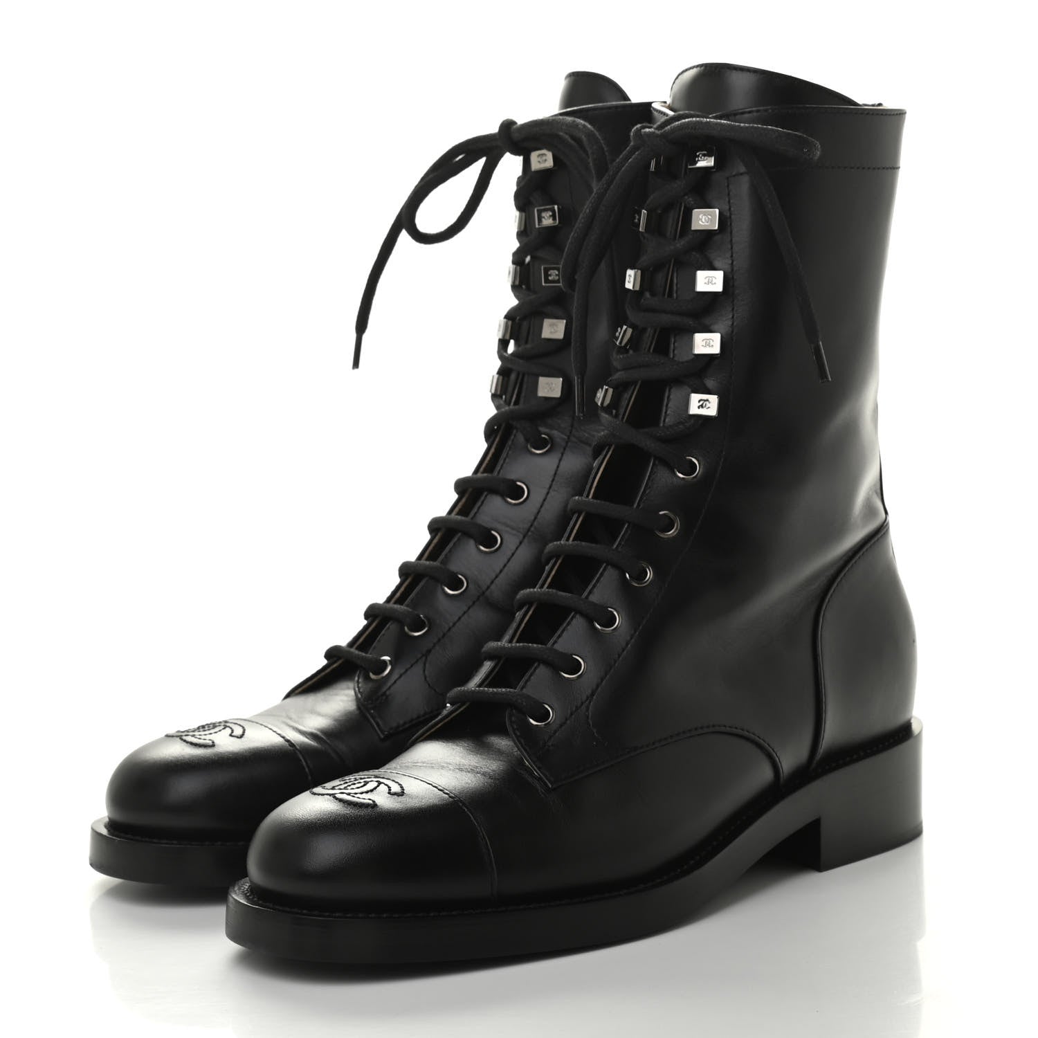 Chanel Calfskin Lace Up Combat Boots 41 Black 3 of 11