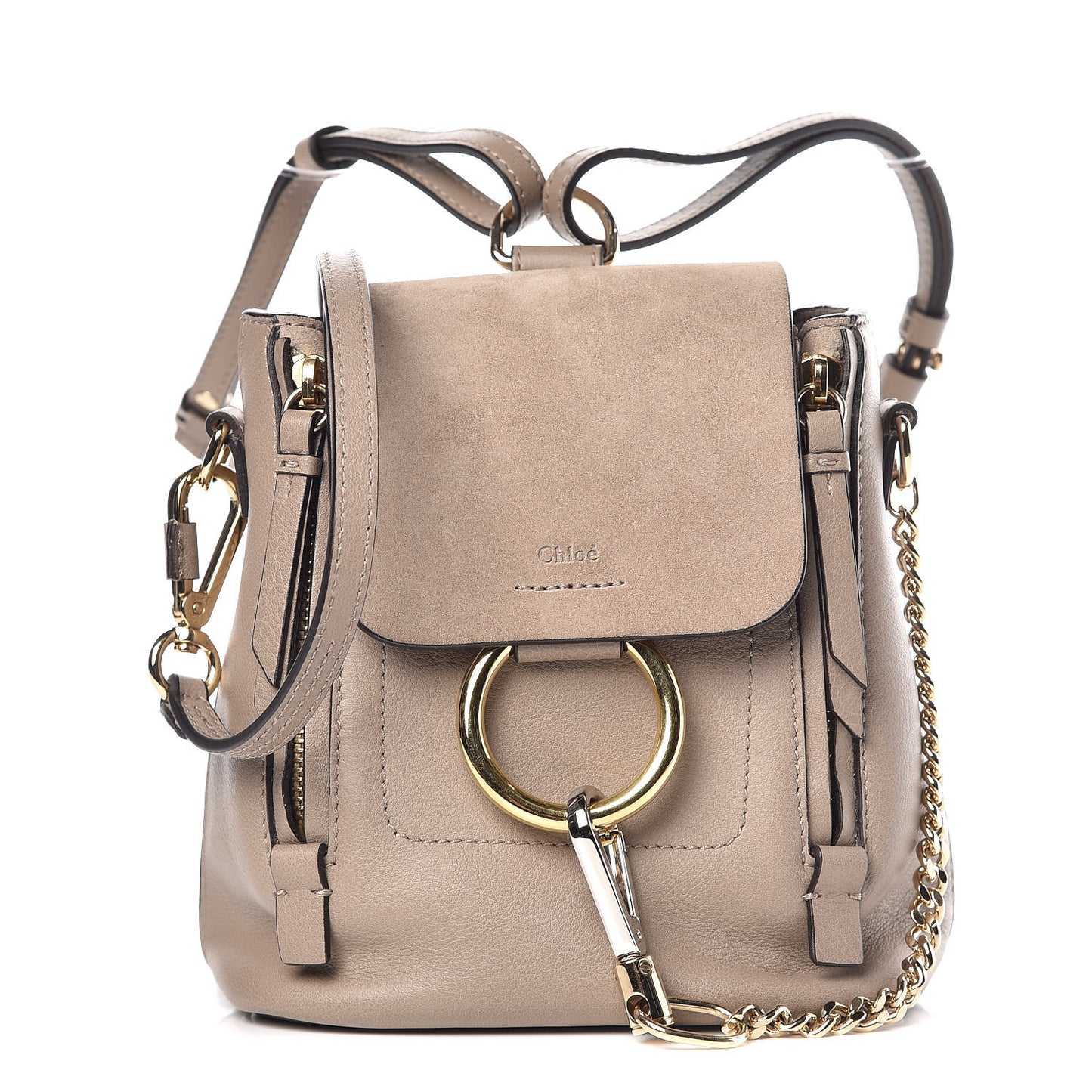 Suede Calfskin Mini Faye Backpack Motty Grey