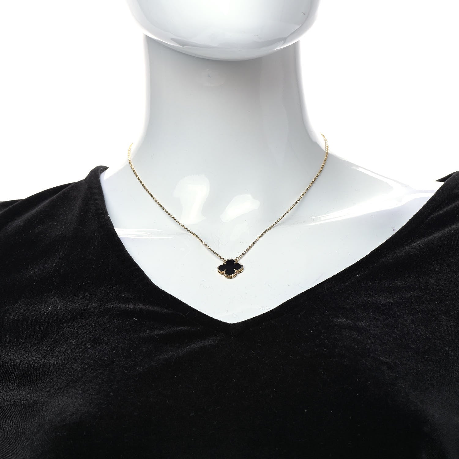 Van Cleef & Arpels 18K Yellow Gold Black Onyx Vintage Alhambra Pendant Necklace 2 of 6