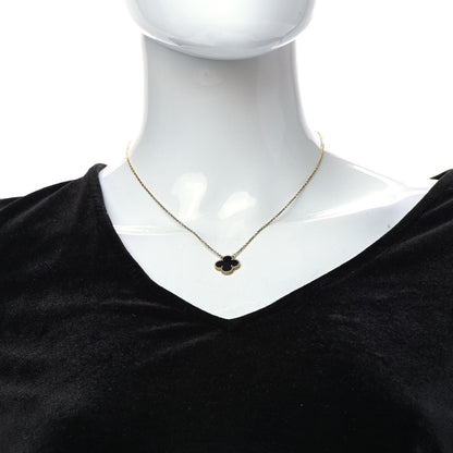 Van Cleef & Arpels 18K Yellow Gold Black Onyx Vintage Alhambra Pendant Necklace 2 of 6
