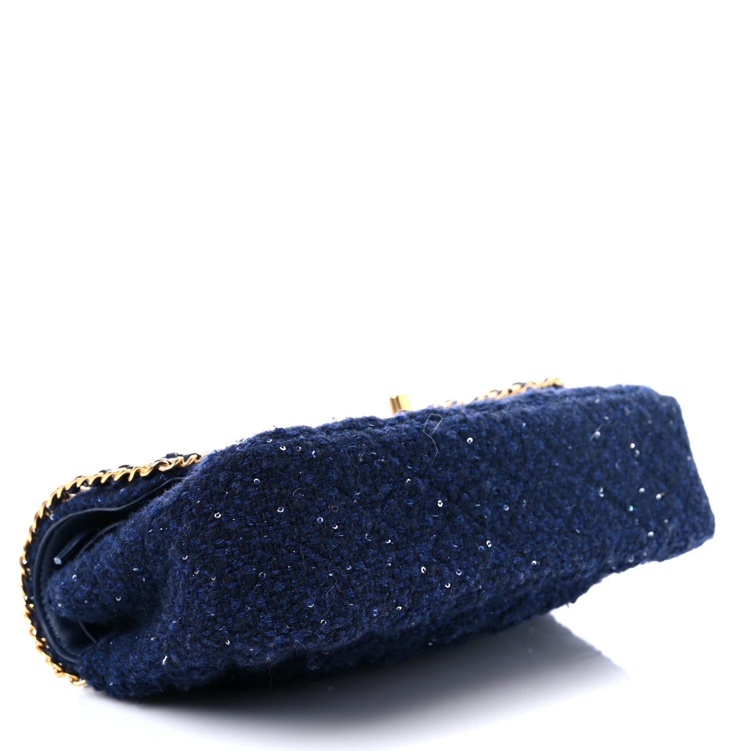 Chanel Tweed Sequin Timeless Classic Chained Double Flap Navy Blue 4 of 12