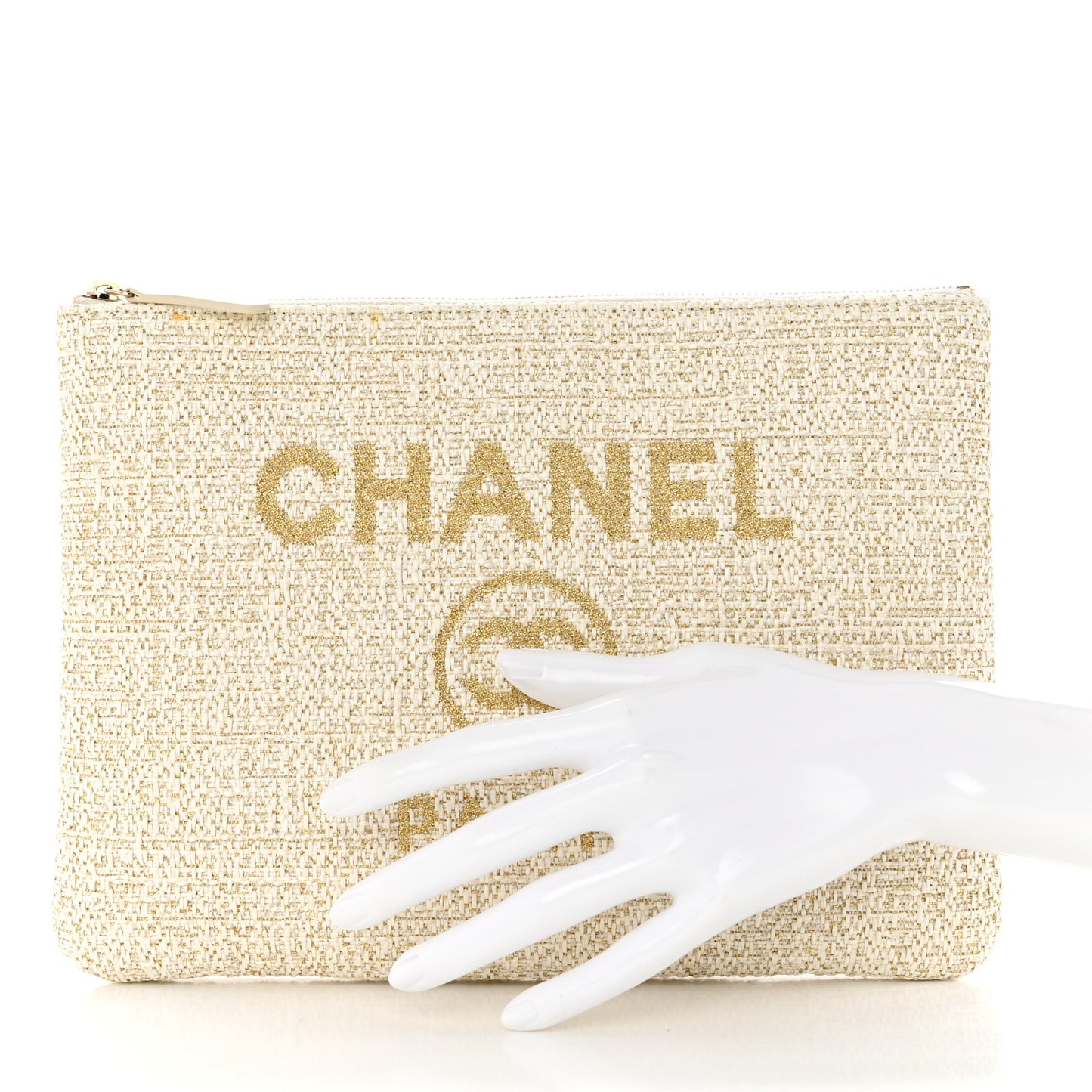 Woven Straw Raffia Medium Deauville Cosmetic Pouch Ivory