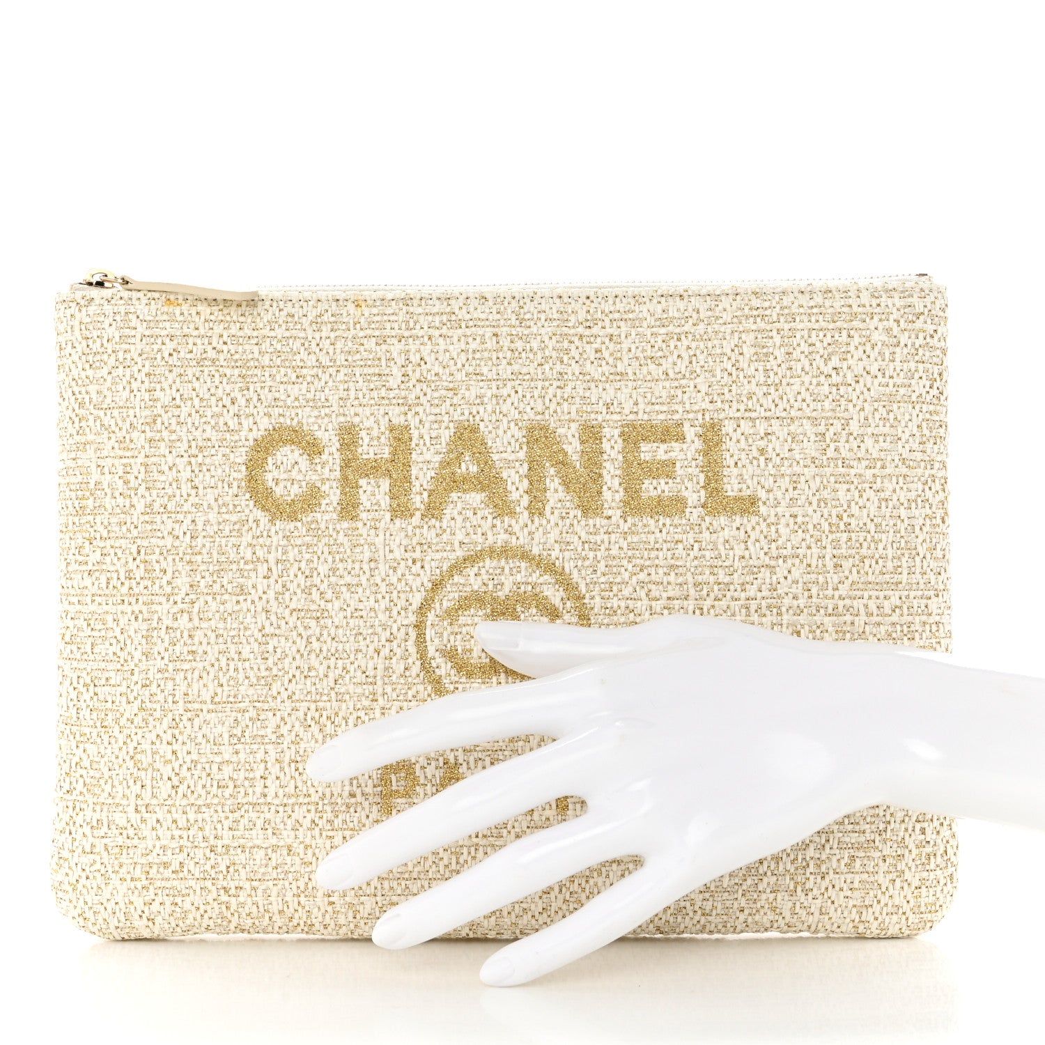Chanel Woven Straw Raffia Medium Deauville Cosmetic Pouch Ivory 2 of 8