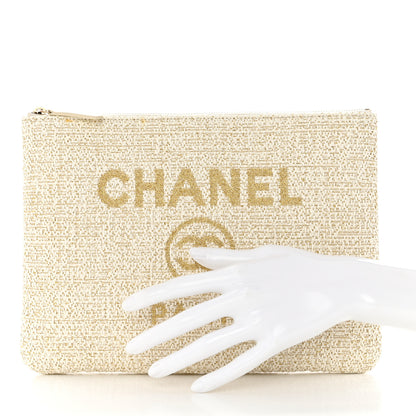 Chanel Woven Straw Raffia Medium Deauville Cosmetic Pouch Ivory 2 of 8