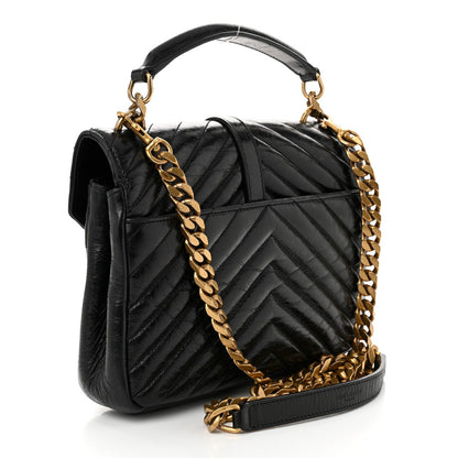 Saint Laurent Cracked Shiny Calfskin Matelasse Chevron Monogram Medium College Bag Black 3 of 10