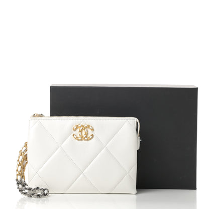 Chanel Shiny Goatskin Quilted Chanel 19 Small Pouch With Handle White 8 of 8