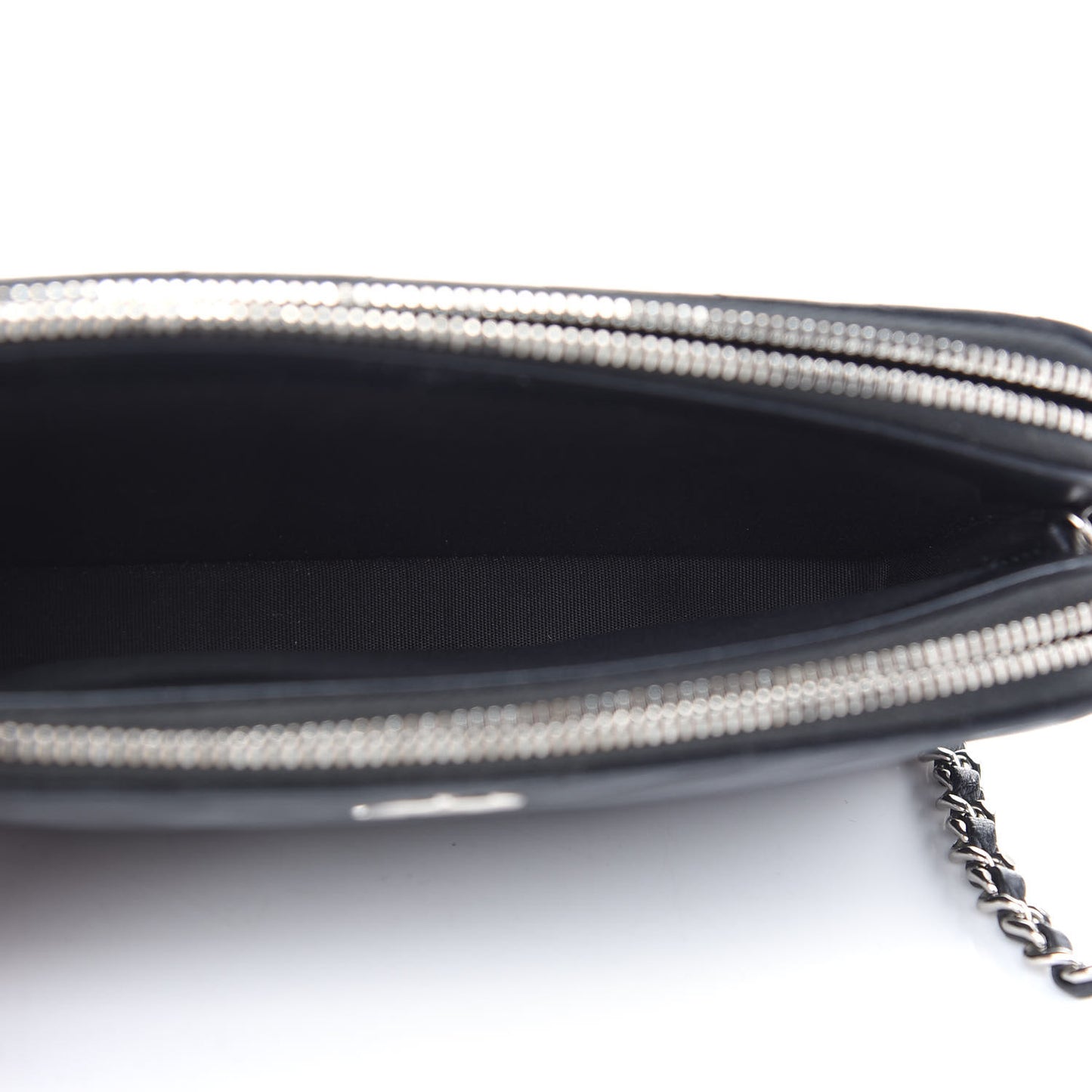 Lambskin Chevron Quilted Studded Small Clutch With Chain Black