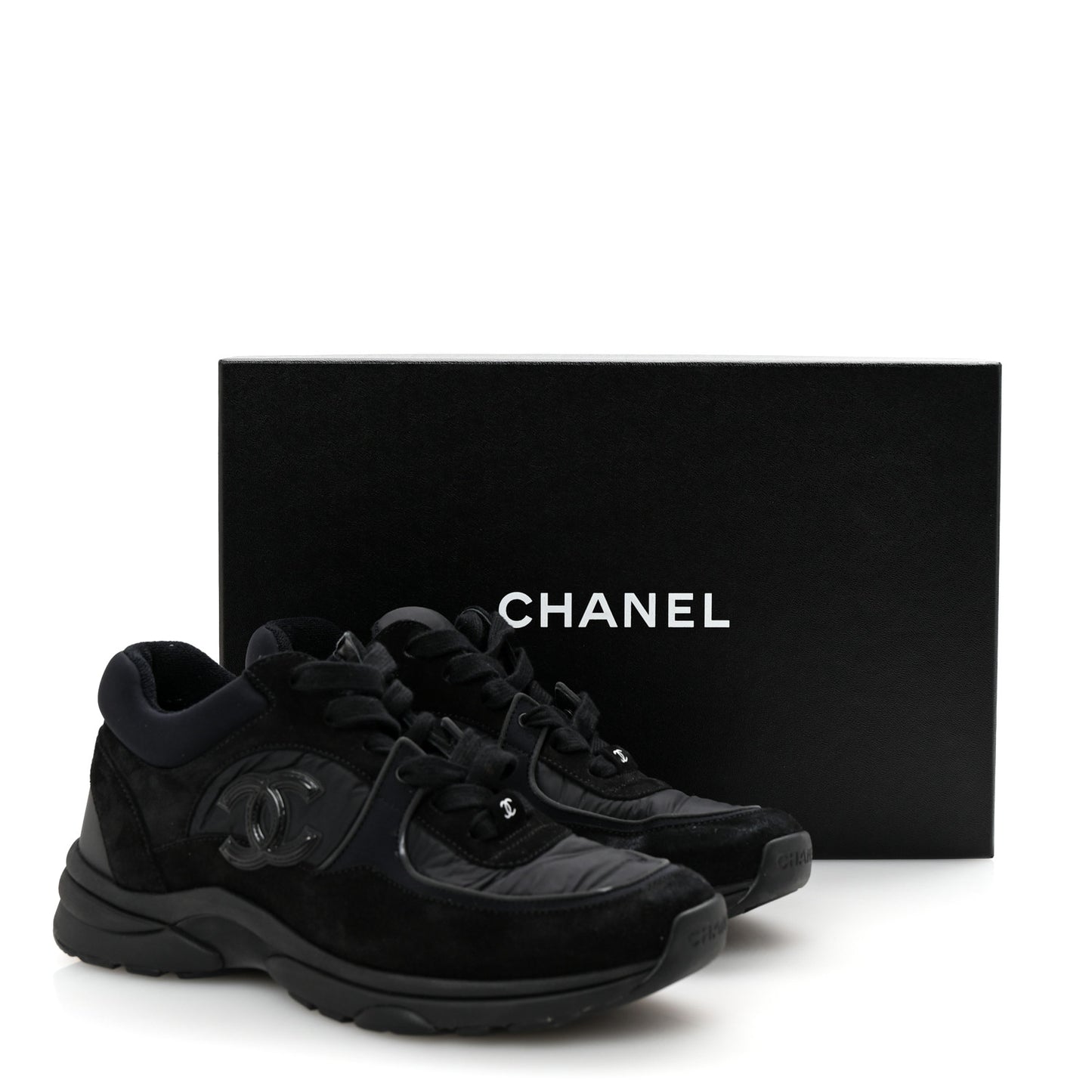 Fabric Calfskin Suede CC Sneakers 37 Black