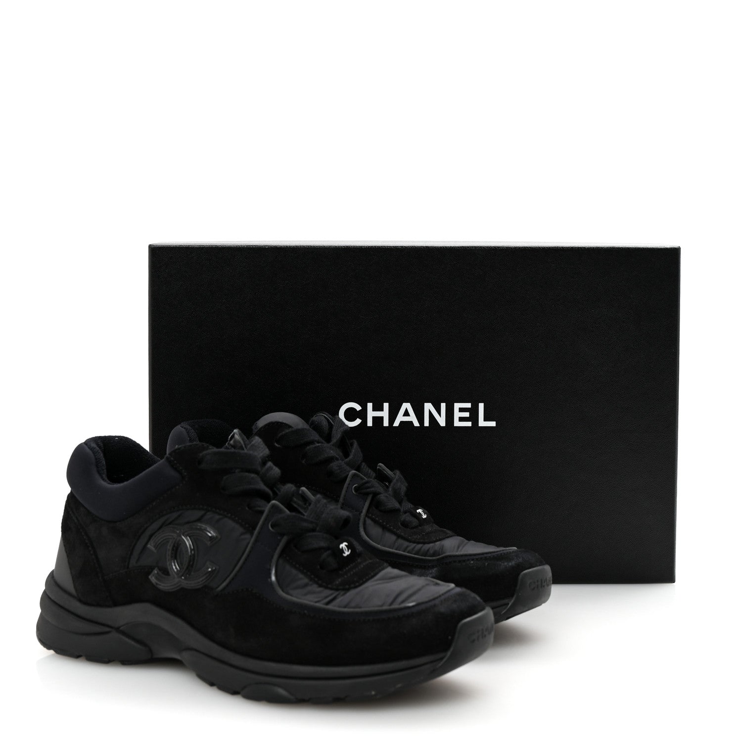 Chanel Fabric Calfskin Suede CC Sneakers 37 Black 10 of 10