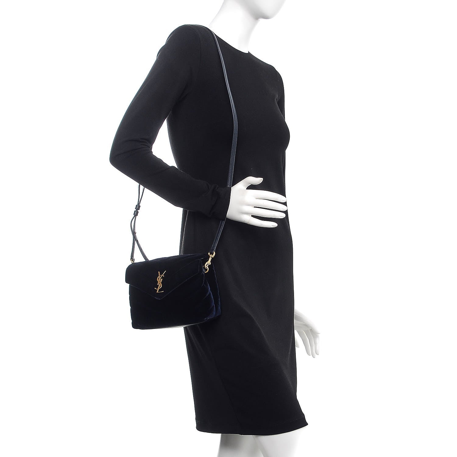 Saint Laurent Velvet Y Quilted Monogram Toy Loulou Crossbody Bag Navy 2 of 8