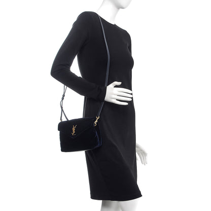 Saint Laurent Velvet Y Quilted Monogram Toy Loulou Crossbody Bag Navy 2 of 8