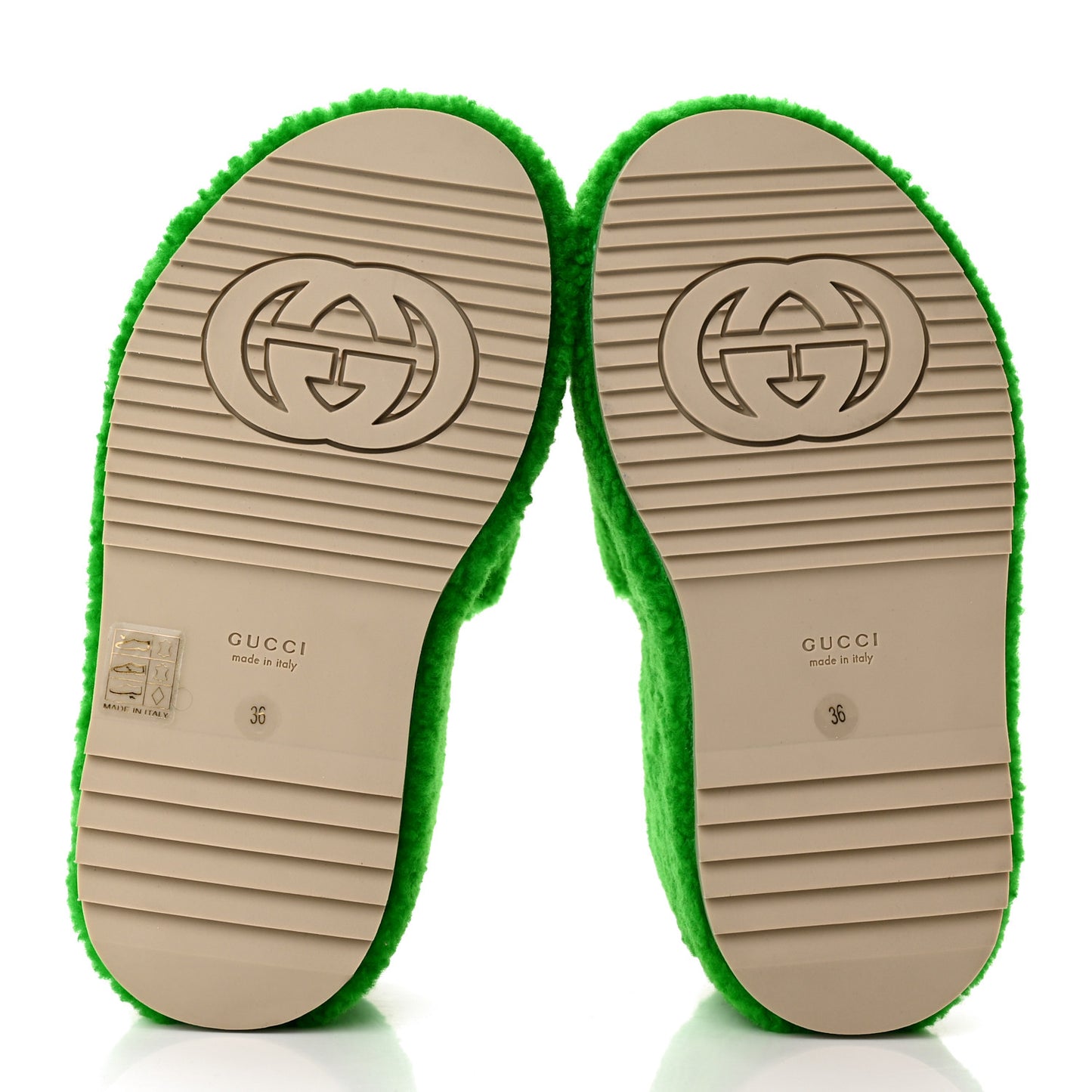 Shearling Interlocking G Womens Elea Platform Slide Wedge Sandals 36 Green Fluo Fuxia Fluo