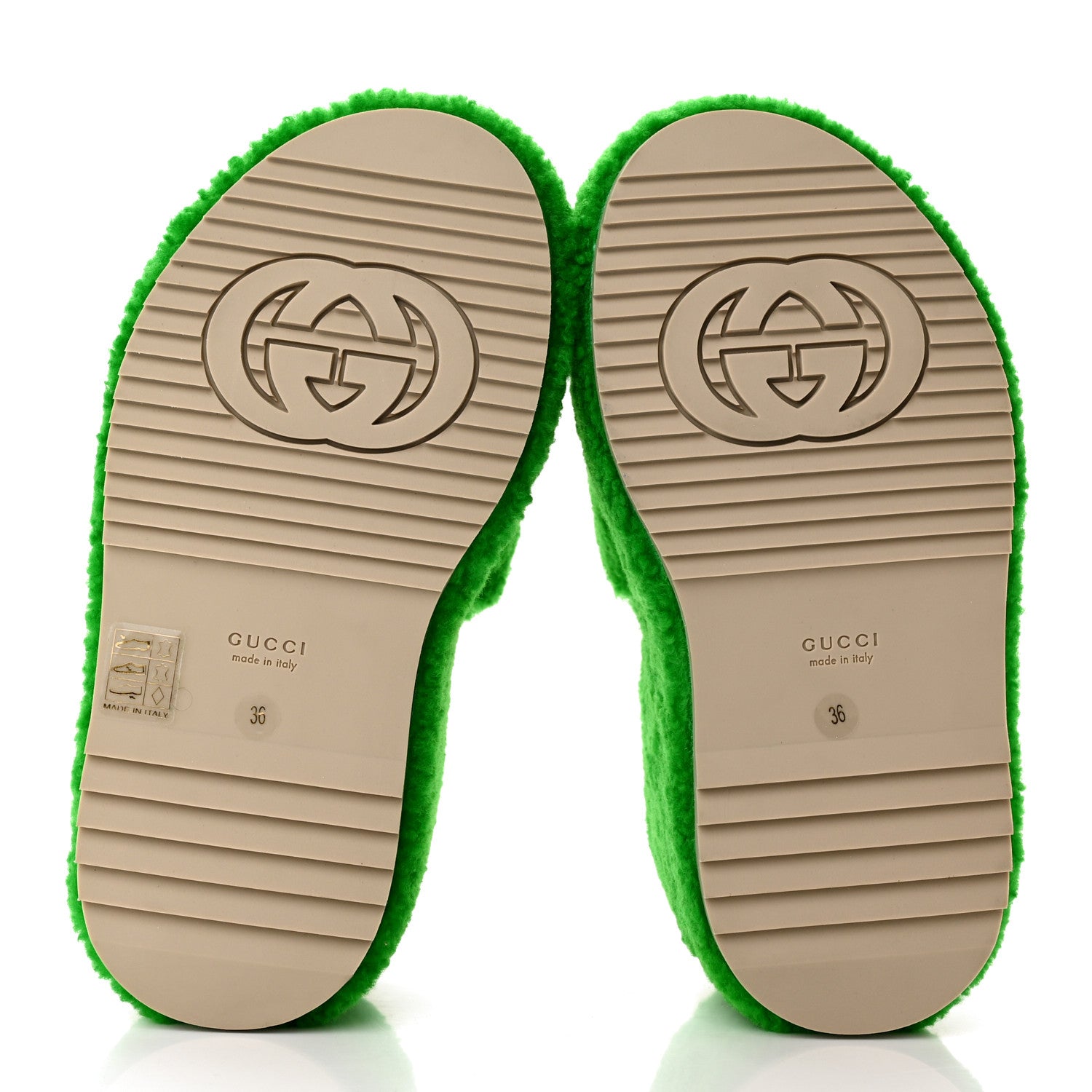 Gucci Shearling Interlocking G Womens Elea Platform Slide Wedge Sandals 36 Green Fluo Fuxia Fluo 5 of 11