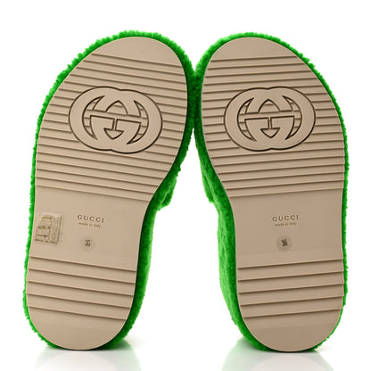 Gucci Shearling Interlocking G Womens Elea Platform Slide Wedge Sandals 36 Green Fluo Fuxia Fluo 5 of 11