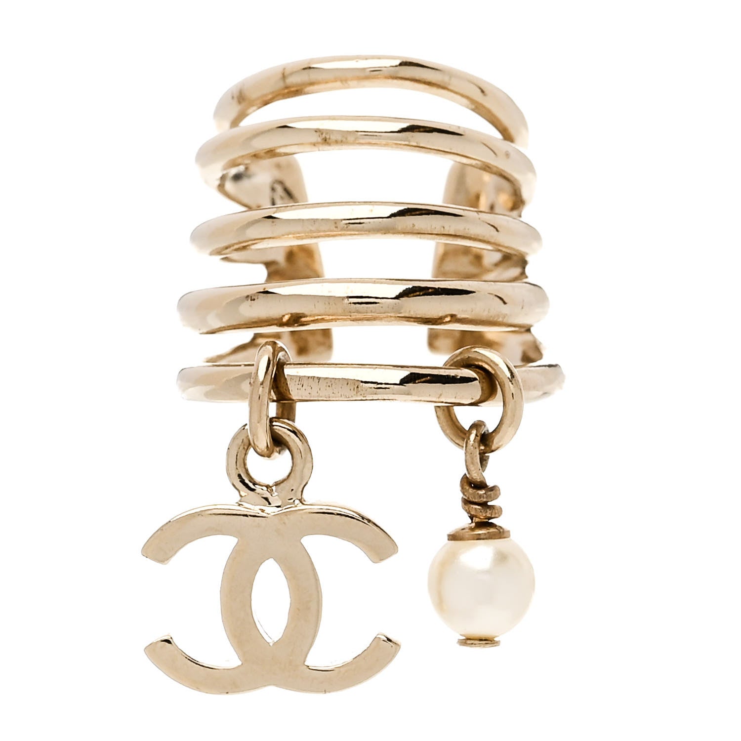 Chanel Metal Pearl CC Single Jewel Ear Cuff Gold 1 of 5