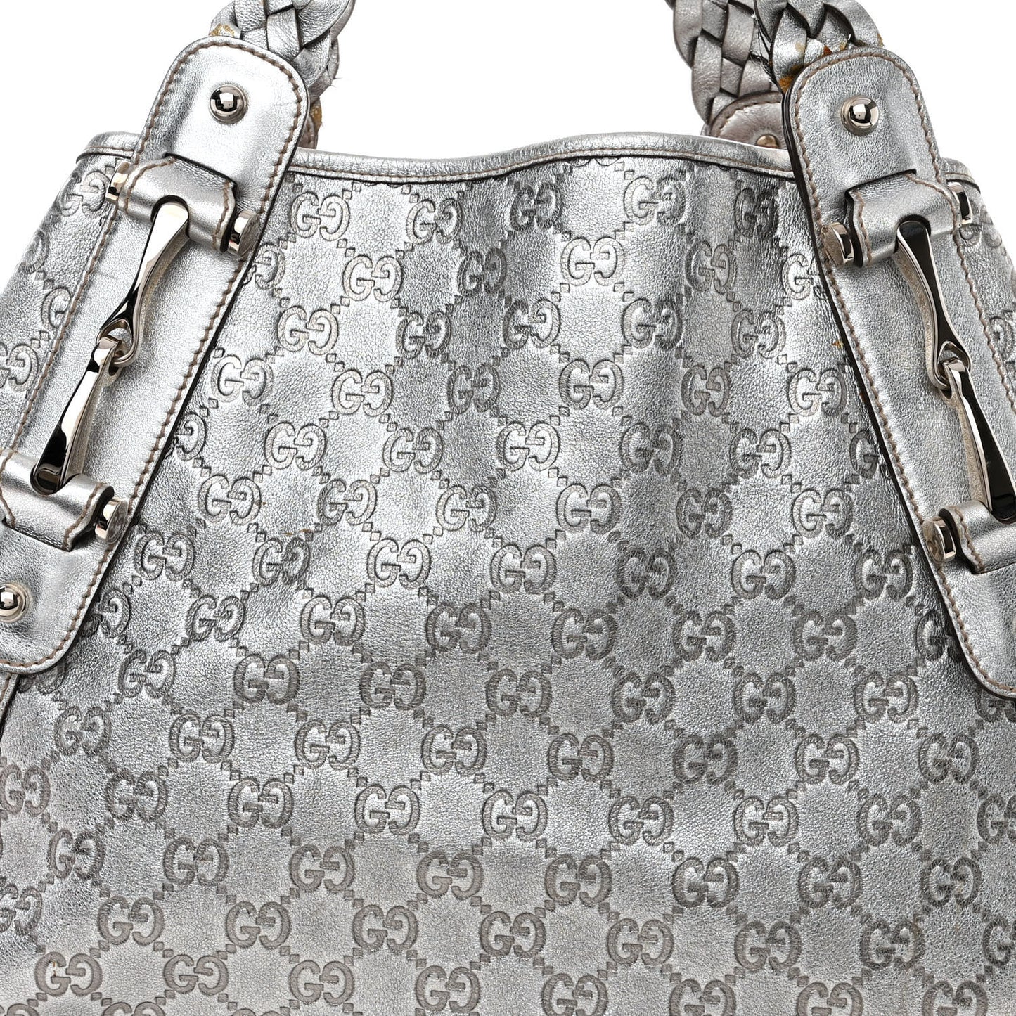 Metallic Guccissima Medium Pelham Shoulder Bag Silver