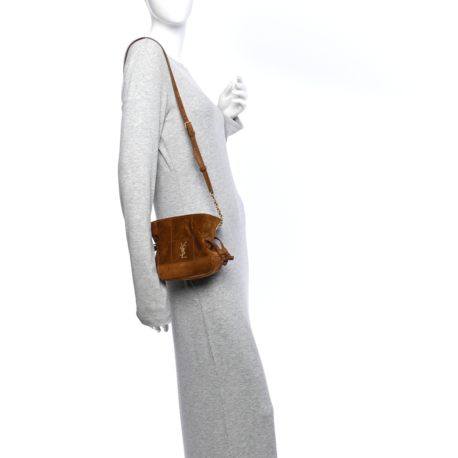 Saint Laurent Suede Calfskin Matelasse Monogram Mini Jamie Shoulder Pouch Bag Golden Leaf 2 of 11