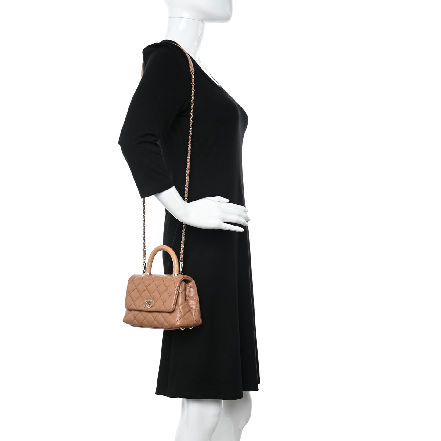 Caviar Lizard Embossed Quilted Extra Mini Coco Handle Flap Brown
