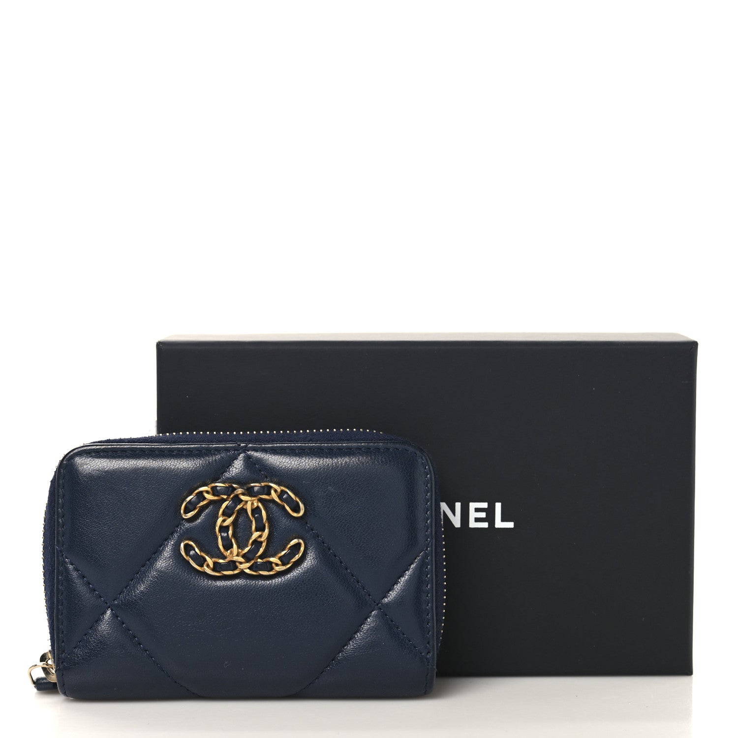 Chanel Lambskin Quilted Chanel 19 Zip Around Coin Purse Wallet Navy 8 of 8