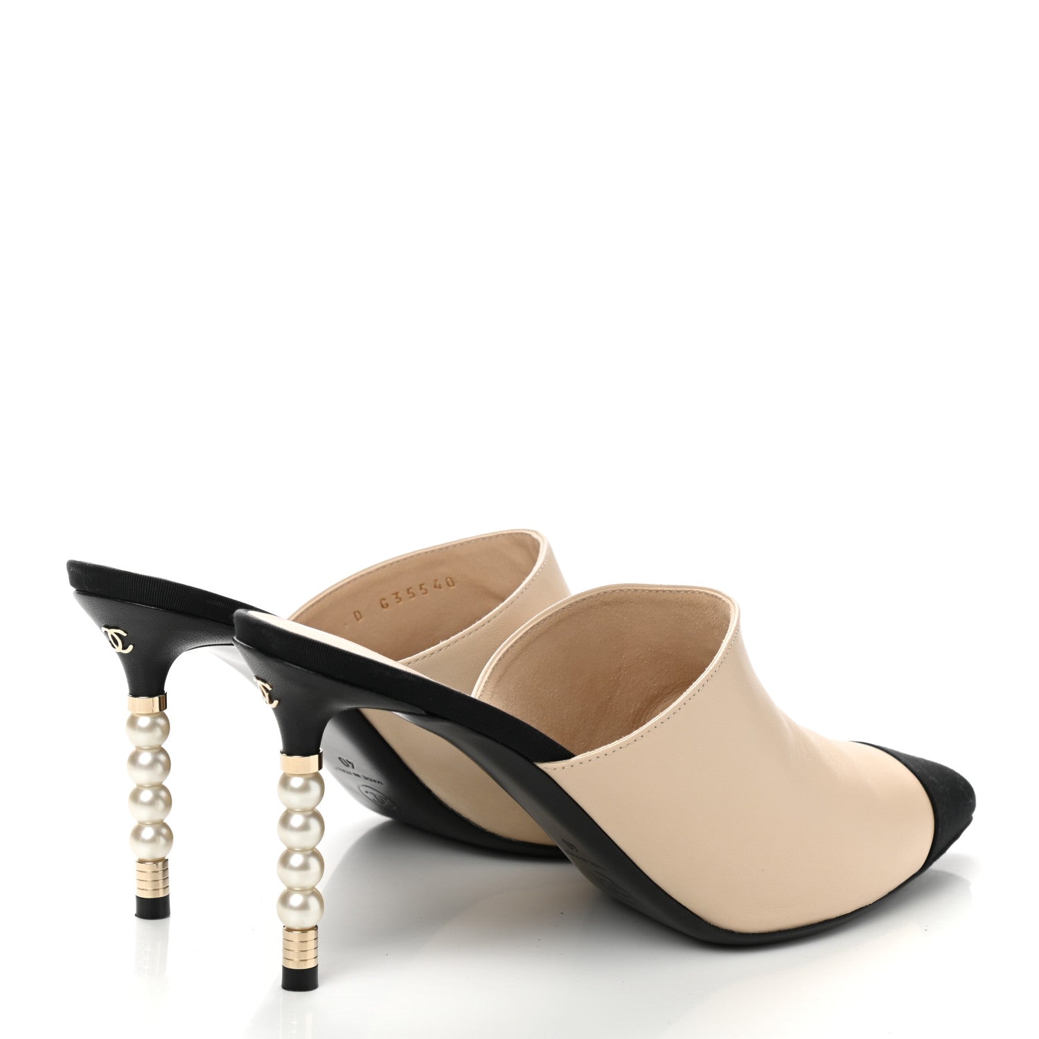 Chanel Lambskin Grosgrain Cap Toe Pearl Mule 40 Beige Black 4 of 9