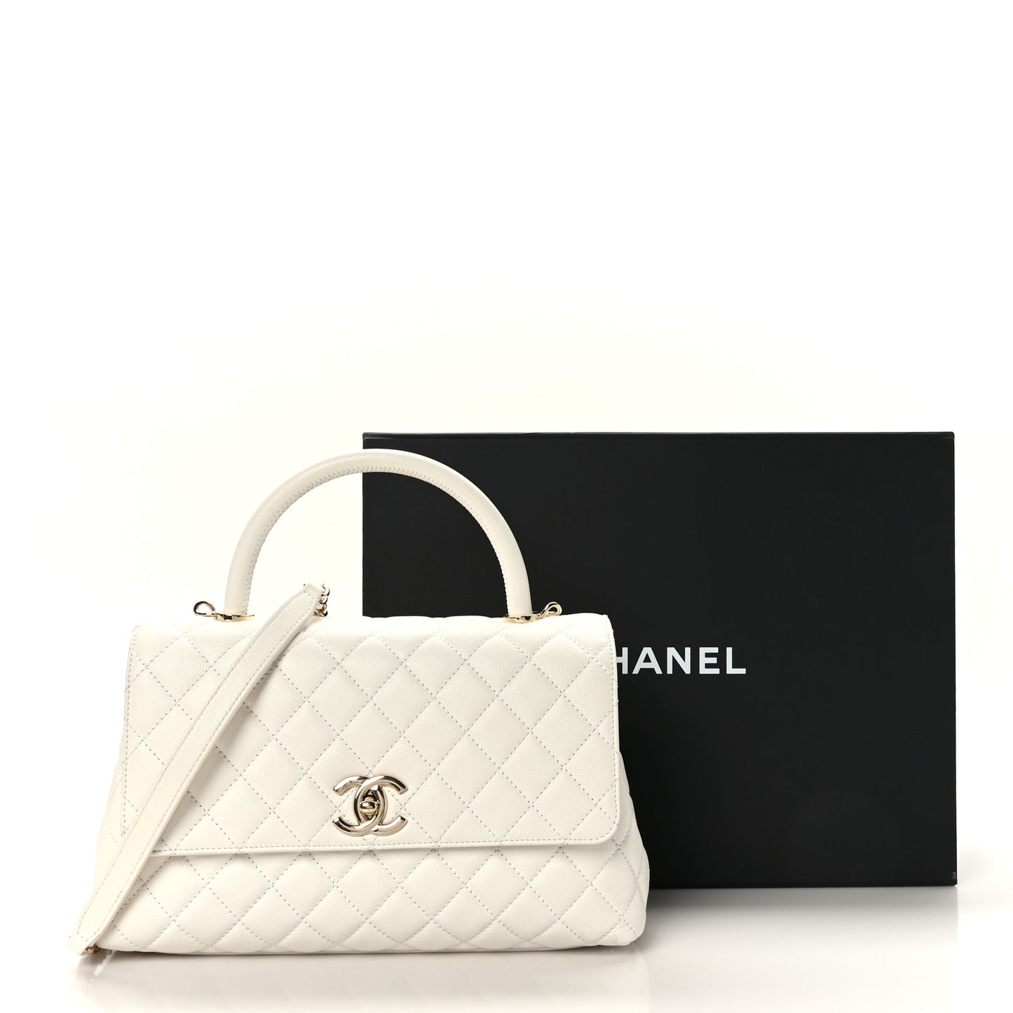 Caviar Quilted Small Coco Handle Flap White