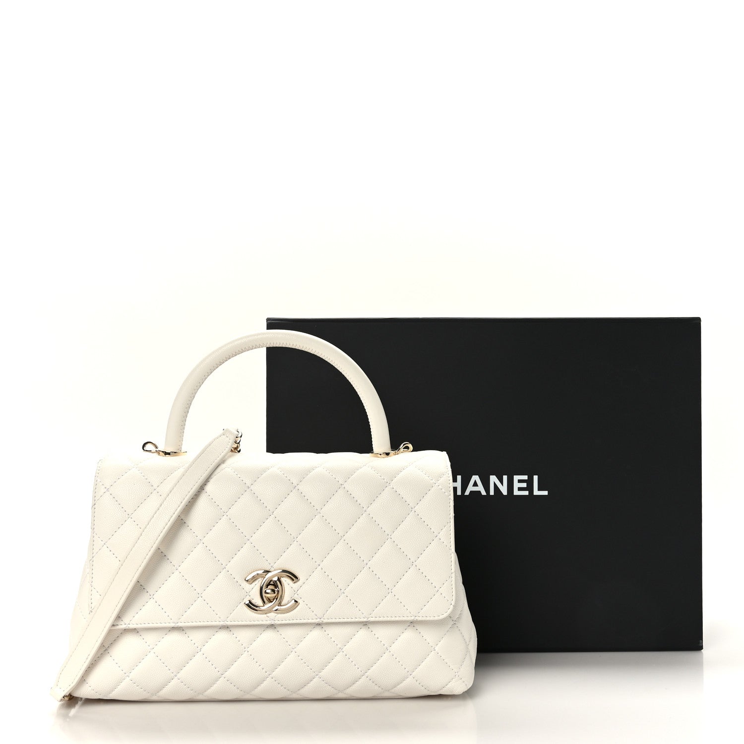 Chanel Caviar Quilted Small Coco Handle Flap White 10 of 10
