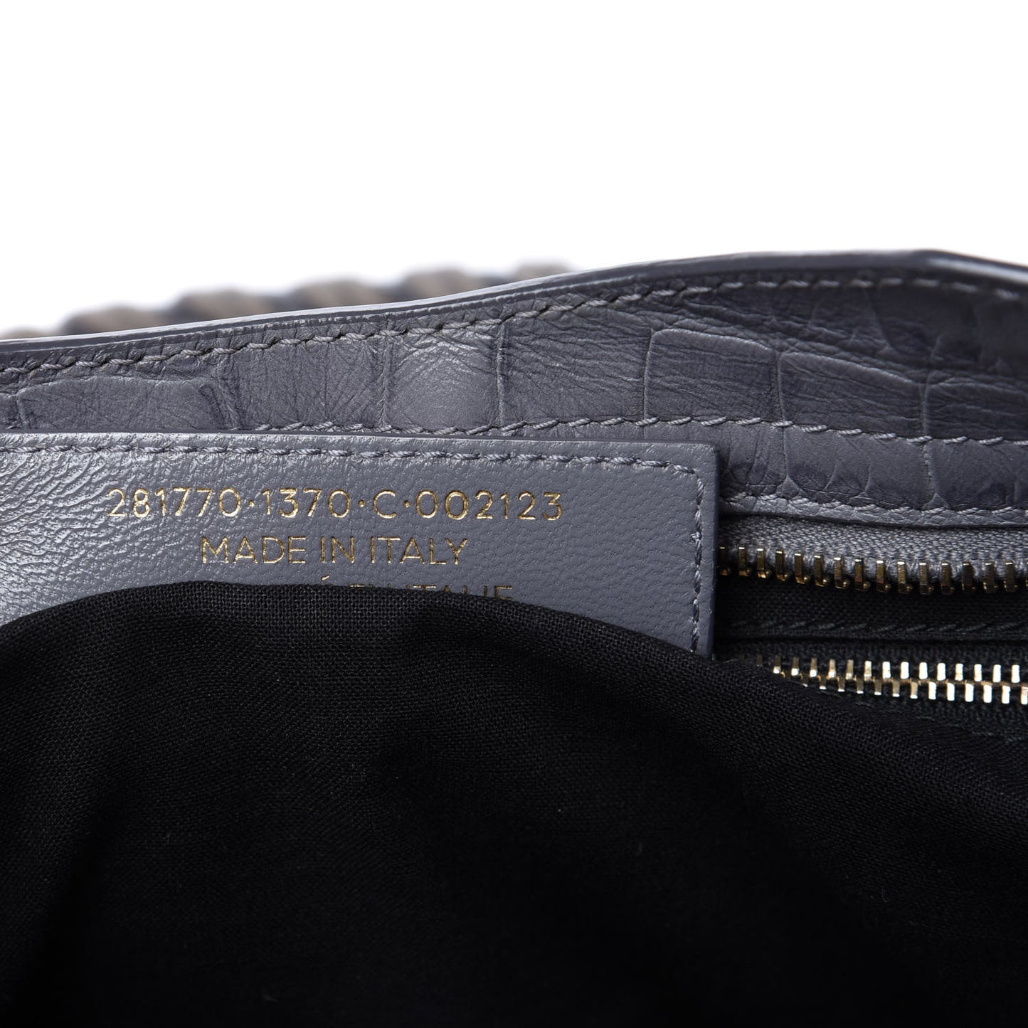 Calfskin Crocodile Embossed Giant 12 Gold Hardware City Gris Beton