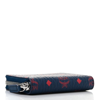 MCM Visetos Mini Zip Around Wallet Blue Red 4 of 7