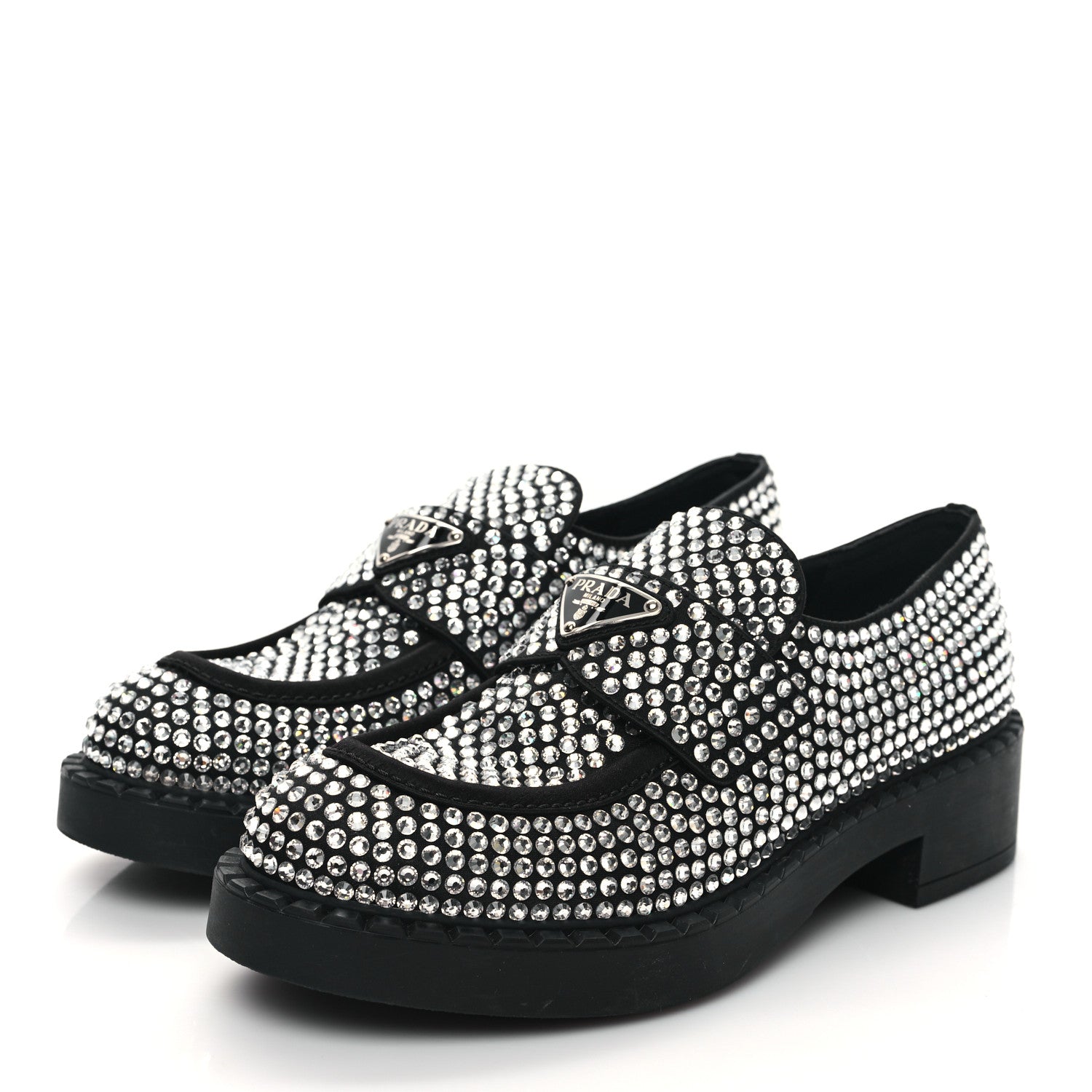 Prada Satin Crystal Metal Triangle Logo 50mm Loafers 38 Cristal 3 of 9