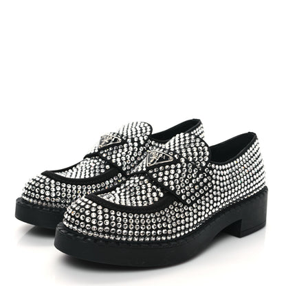Prada Satin Crystal Metal Triangle Logo 50mm Loafers 38 Cristal 3 of 9