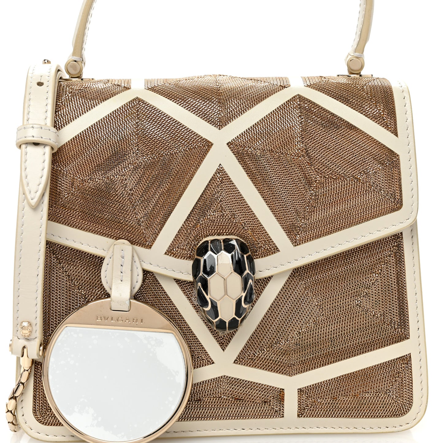 Calfskin Million Chain Motif Serpenti Forever Top Handle White