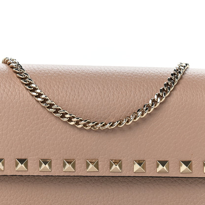 Valentino Garavani Pebbled Calfskin Rockstud Flap Wallet On Chain Poudre 7 of 12