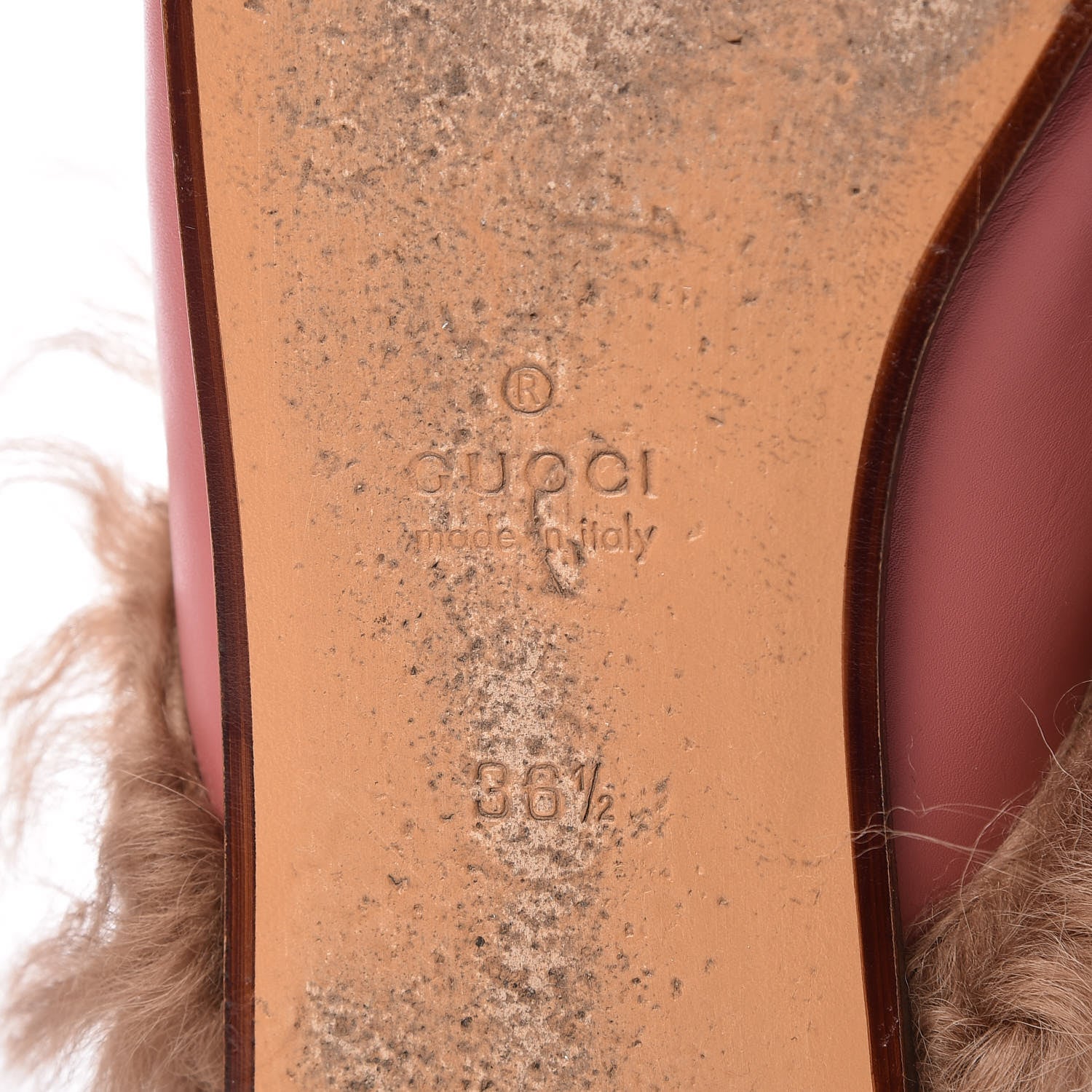 Gucci Calfskin Fur Womens Princetown Slippers 36.5 Lipstick Rose Natural 8 of 12