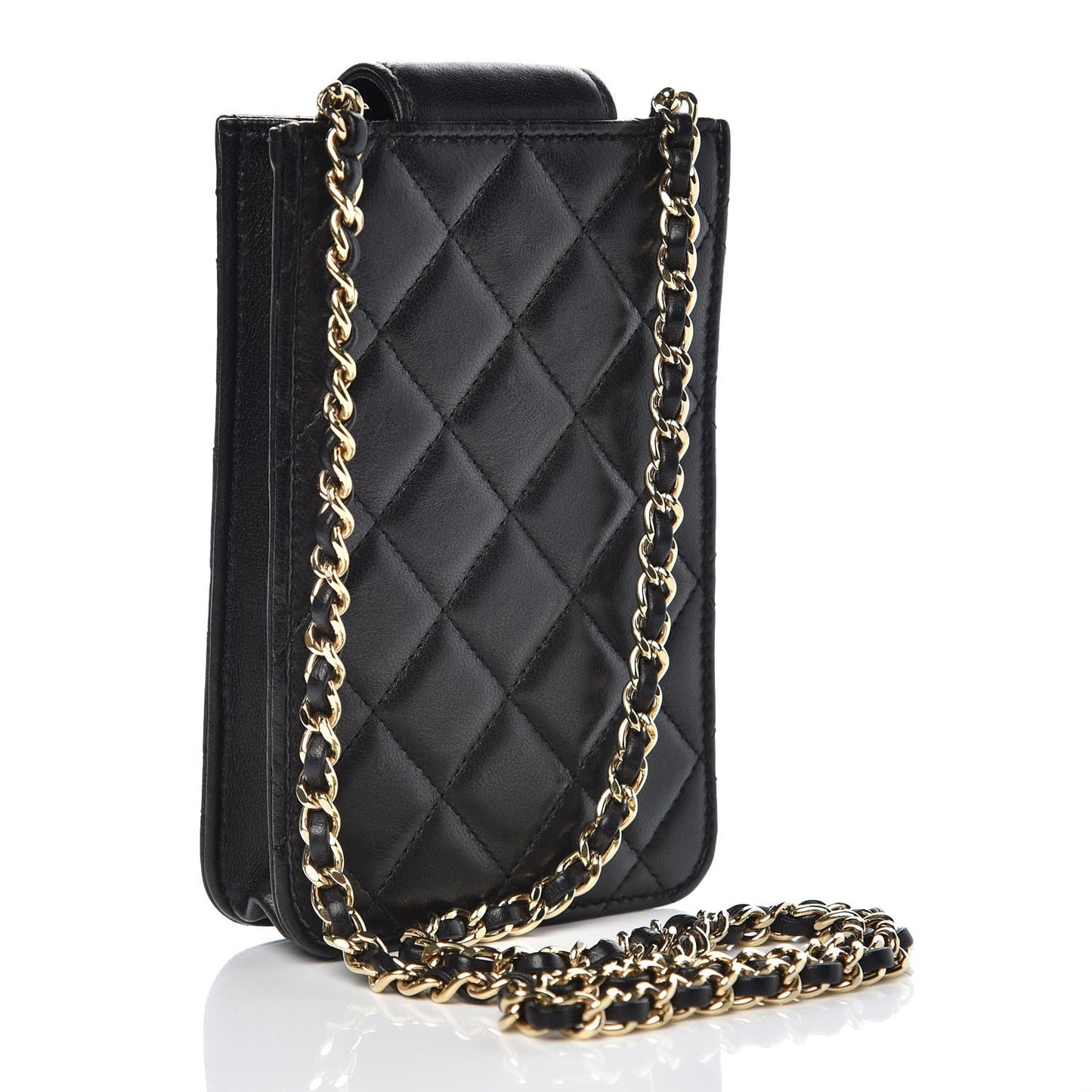 Lambskin Quilted CC Phone Holder Black