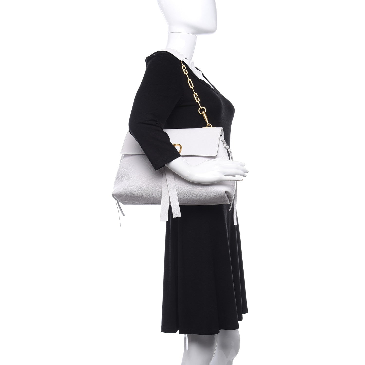 Valentino Garavani Pebbled Calfskin Large VRing Chain Shoulder Bag White 2 of 8