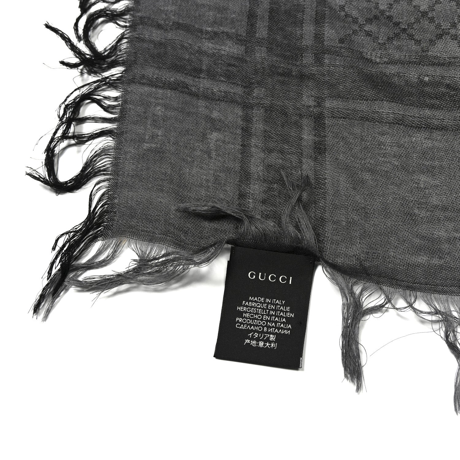 Gucci Wool Silk GG Monogram Diamante Plaid Surviee Shawl  Graphite Black 2 of 3