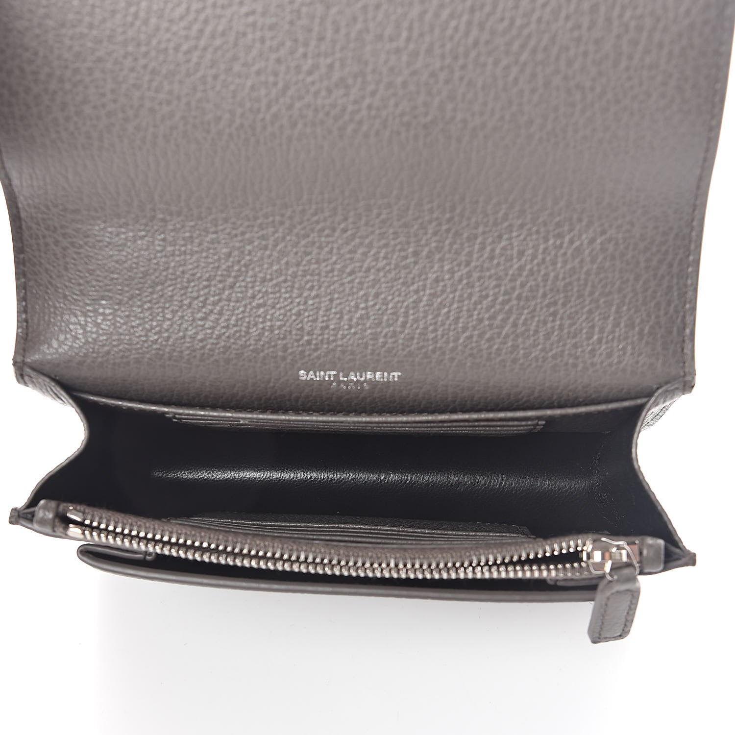 Saint Laurent Grained Calfskin Monogram Sunset Strap Wallet Fog 5 of 8