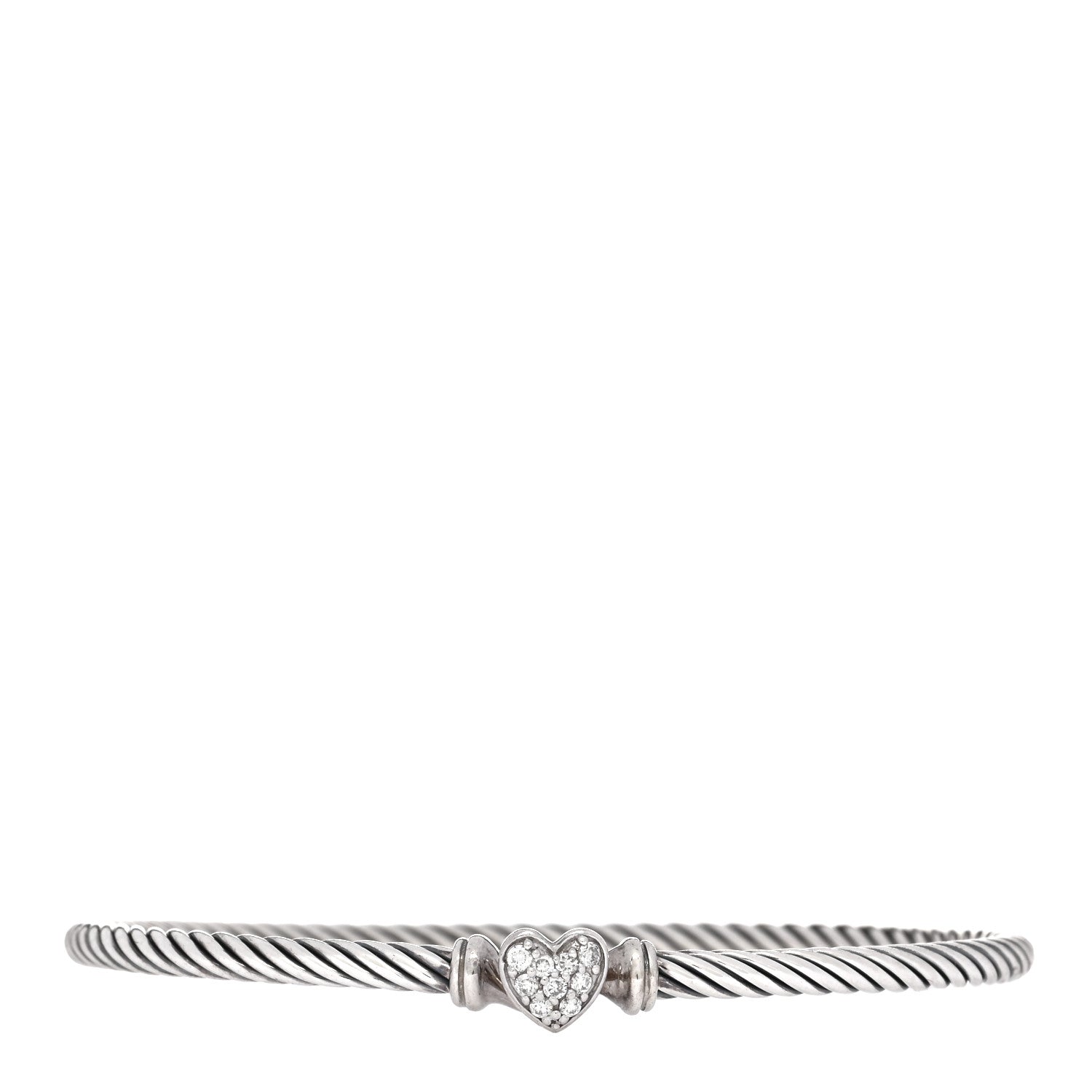 David Yurman Sterling Silver Diamond Cable Collectibles Heart Bracelet 1 of 3