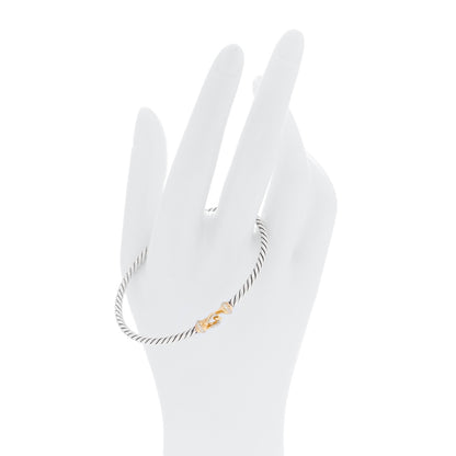 David Yurman Sterling Silver 18K Yellow Gold Diamond 3mm Cable Buckle Bracelet 2 of 4