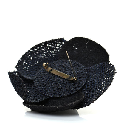 Chanel Tweed Camellia Pin Brooch Navy Blue 3 of 3