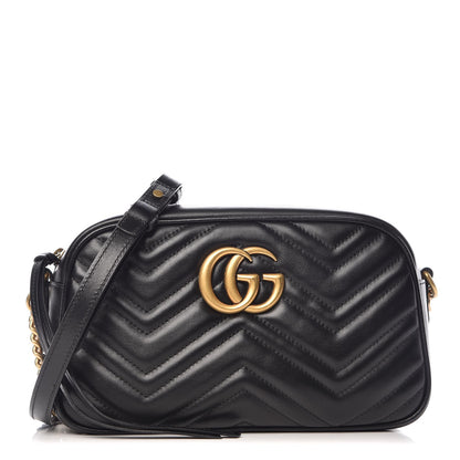Gucci Calfskin Matelasse Small GG Marmont Chain Shoulder Bag Black 1 of 7
